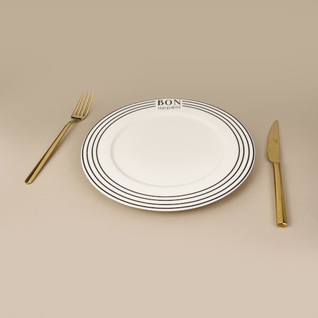 Evidea Kitchen Elegant Curves Porselen Servis Tabağı - Siyah / Beyaz - 25 cm