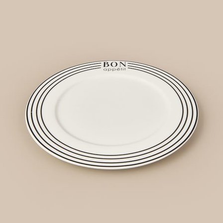 Evidea Kitchen Elegant Curves Porselen Servis Tabağı - Siyah / Beyaz - 25 cm