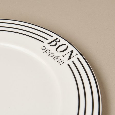 Evidea Kitchen Elegant Curves Porselen Servis Tabağı - Siyah / Beyaz - 25 cm