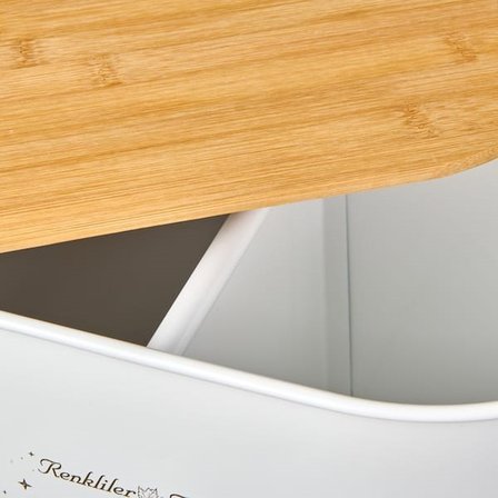 Evidea Bath 2 Bölmeli Ahşap Kapaklı Metal Deterjan Kutusu - Beyaz - 12 lt