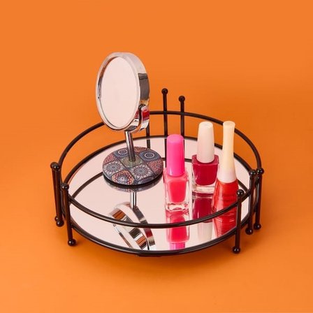 Evidea Bath Dokuz Telli Aynalı Organizer - Siyah - 9x21 cm
