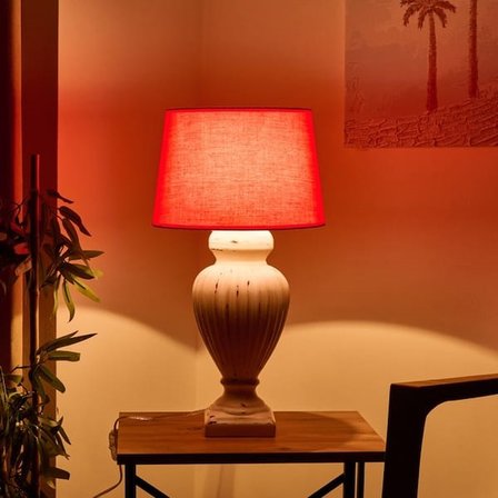 Evidea Lighting Apollon Eskitme Büyük Abajur - Kırmızı / Krem - 60 cm