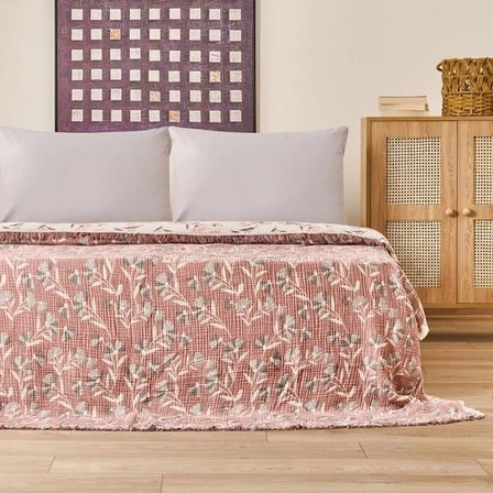 Evidea Soft Vinerya Tek Kişilik Yatak Örtüsü - Krem / Kiremit - 160x255 cm