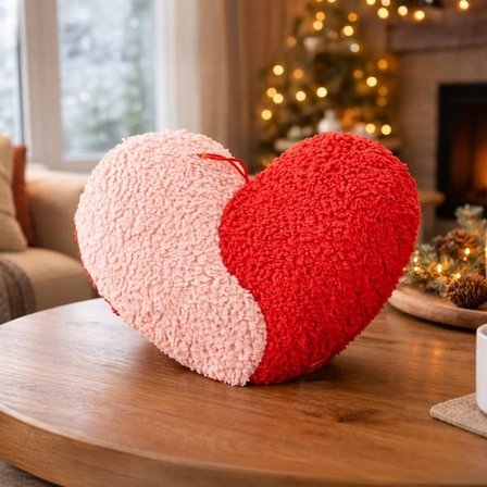 Evidea Soft Yinyang Kalp Figürlü Yastık - Pembe / Kırmızı - 33x27 cm