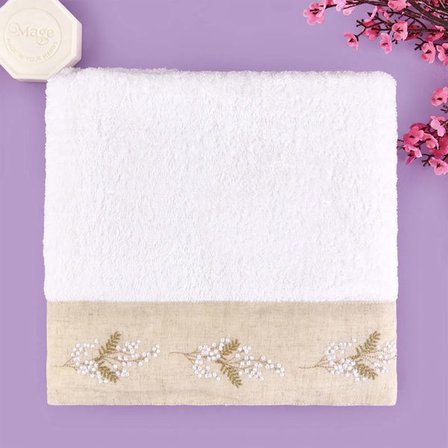 Evidea Soft French Cottage Ruva Yüz Havlusu - Ekru - 50x90 cm