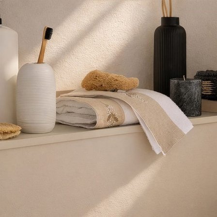 Evidea Soft French Cottage Ruva Yüz Havlusu - Ekru - 50x90 cm
