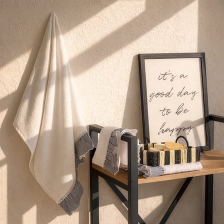Evidea Soft French Cottage Twin Çizgi Desenli El Havlusu - Ekru - 30x50 cm