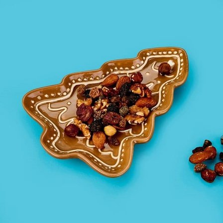 Evidea Kitchen Ağaç Seramik Sunum Tabağı - Beyaz / Kahverengi