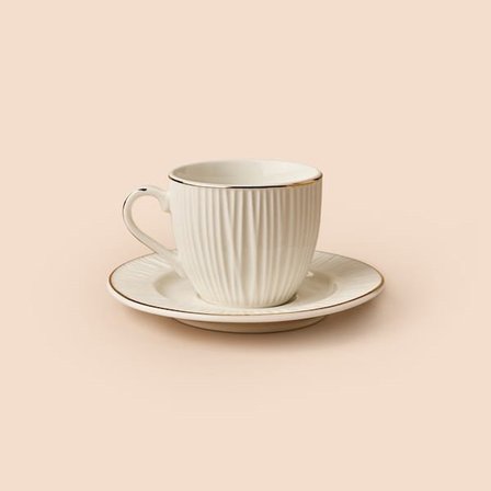 Evidea Kitchen Avanos 12 Parça 6 Kişilik Kahve Fincan Takımı - Beyaz / Platin - 90 ml