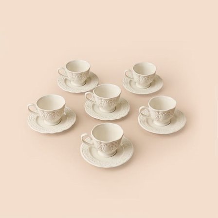 Evidea Kitchen Göreme 12 Parça 6 Kişilik Kahve Fincan Takımı - Beyaz - 90 ml