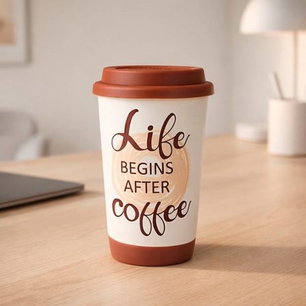 Evidea Kitchen Life Seramik Mug - Beyaz / Kahverengi - 400 ml