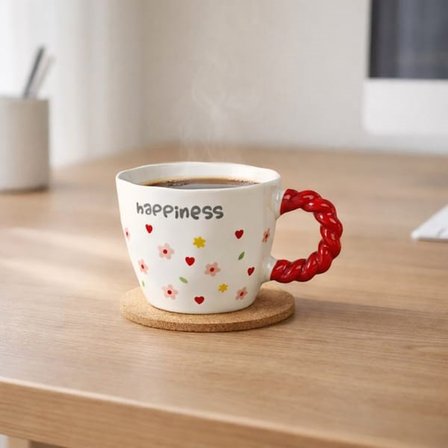 Evidea Kitchen Happiness Seramik Kupa - Beyaz - 300 ml