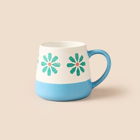 Evidea Kitchen Mavi Çiçekli Seramik Kupa - Renkli - 500  ml