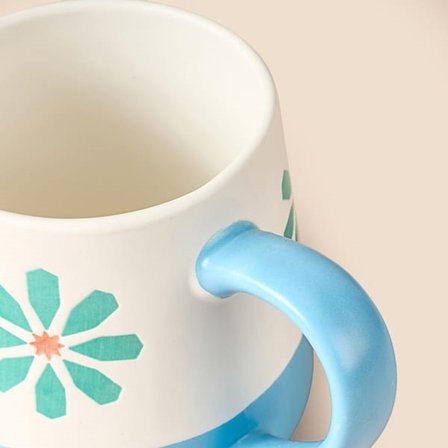 Evidea Kitchen Mavi Çiçekli Seramik Kupa - Renkli - 500  ml