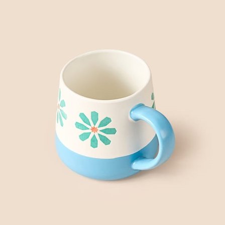 Evidea Kitchen Mavi Çiçekli Seramik Kupa - Renkli - 500  ml