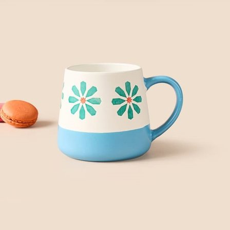 Evidea Kitchen Mavi Çiçekli Seramik Kupa - Renkli - 500  ml