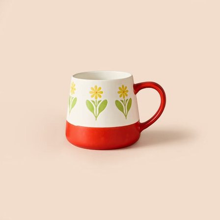 Evidea Kitchen Sarı Çiçekli Seramik Kupa - Beyaz - 500 ml