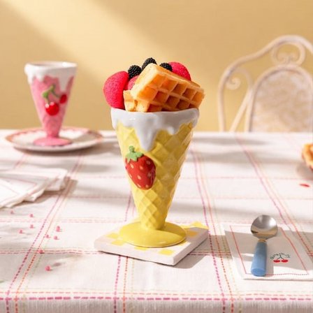 Evidea Kitchen Çilek Desenli Seramik Dondurmalık - Renkli