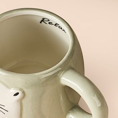 Evidea Kitchen Relax Fok Desenli Seramik Kupa - Beyaz - 500 ml
