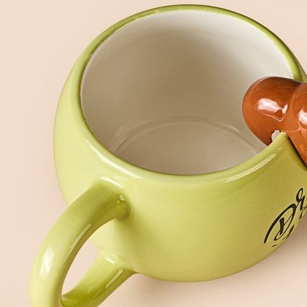 Evidea Kitchen Miskin Desenli Seramik Kupa - Sarı - 400 ml