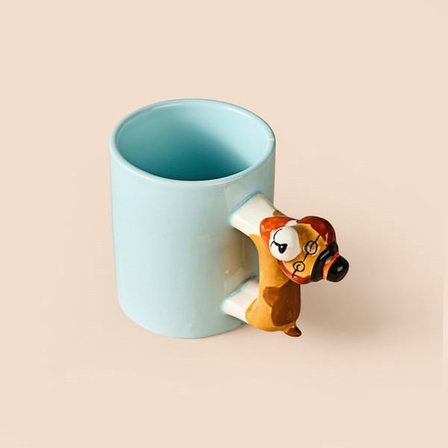Evidea Kitchen Doggo Desenli Seramik Kupa - Mavi - 450 ml