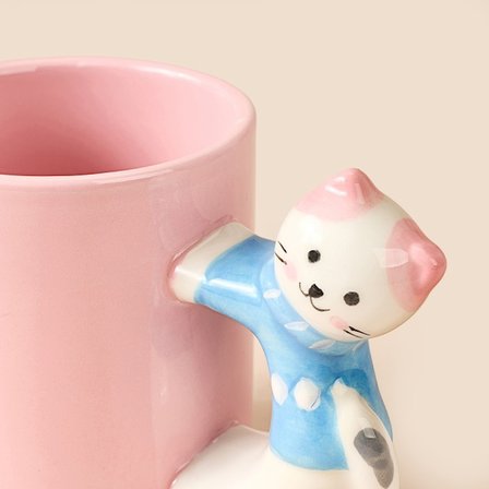 Evidea Kitchen Kitty Desenli Seramik Kupa - Pembe - 450 ml