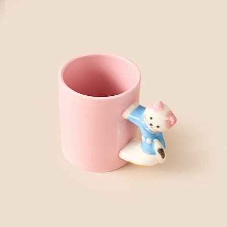 Evidea Kitchen Kitty Desenli Seramik Kupa - Pembe - 450 ml
