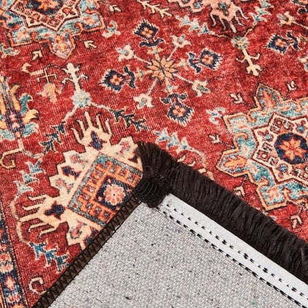 Evidea Soft Line Afgan Desenli Halı - Kırmızı - 80x150 cm