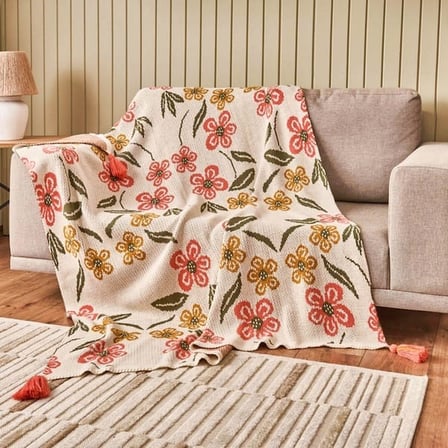 Evidea Soft Floriva Triko TV Battaniyesi - Krem - 120x160 cm