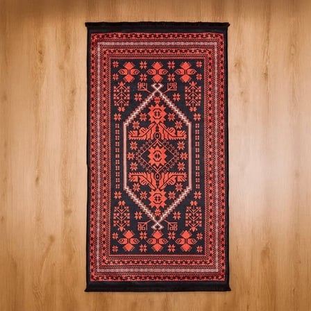 Evidea Soft Ruby Afgan Desenli Halı - Kırmızı - 80x150 cm