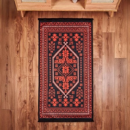 Evidea Soft Ruby Afgan Desenli Halı - Kırmızı - 80x150 cm
