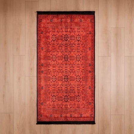 Evidea Soft Atlas Afgan Desenli Halı - Kırmızı - 80x150 cm
