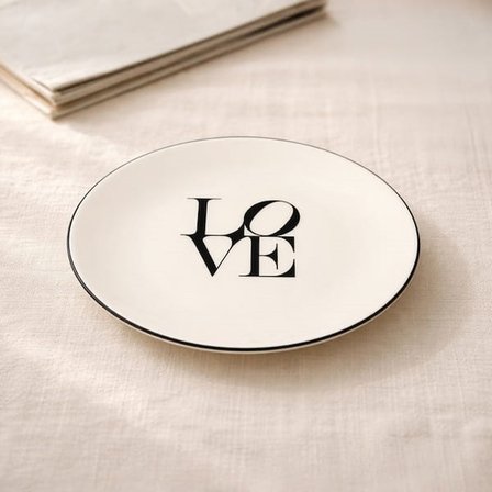 Evidea Kitchen Bold Heart Porselen Tatlı Tabağı - Siyah / Beyaz - 19 cm