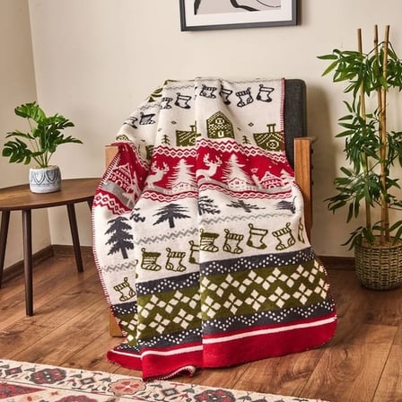 Evidea Soft Nordic Pamuklu Tv Battaniyesi - Kırmızı / Yeşil - 130x170 cm