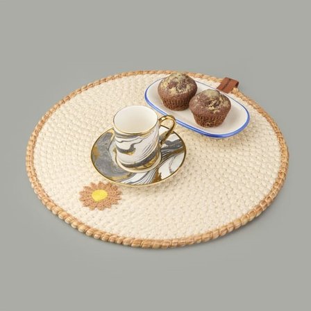 Evidea Soft Çiçek Nakışlı Supla - Ekru - 33x33 cm