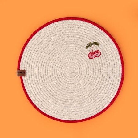Evidea Soft Kiraz Nakışlı Supla - Ekru - 33x33 cm