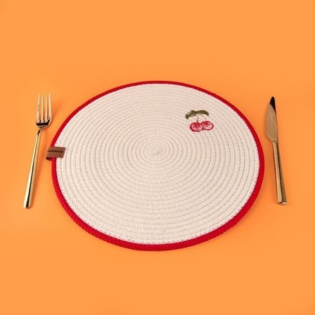 Evidea Soft Kiraz Nakışlı Supla - Ekru - 33x33 cm