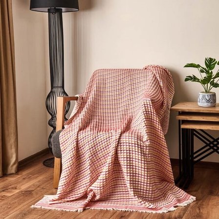 Evidea Soft Waffle Koltuk Şalı - Ekru / Bordo - 120x170 cm