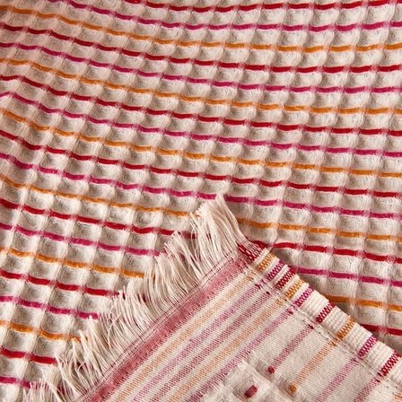Evidea Soft Waffle Koltuk Şalı - Ekru / Bordo - 120x170 cm