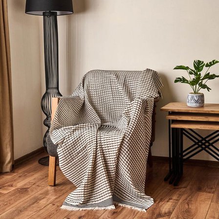 Evidea Soft Waffle Koltuk Şalı - Ekru / Siyah - 120x170 cm