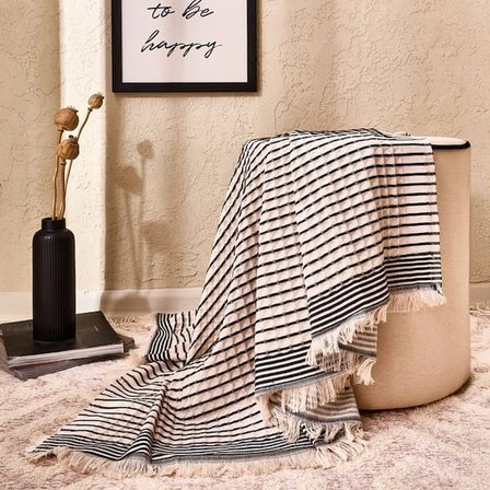 Evidea Soft Waffle Koltuk Şalı - Ekru / Siyah - 120x170 cm