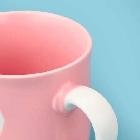 Excellent Houseware Kalp Desenli Porselen Kupa - Pembe / Beyaz - 320 ml