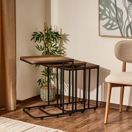 Just Home Metal Ayaklı Tekerlekli C Zigon Sehpa - Barok Ceviz - 62x48x41 cm