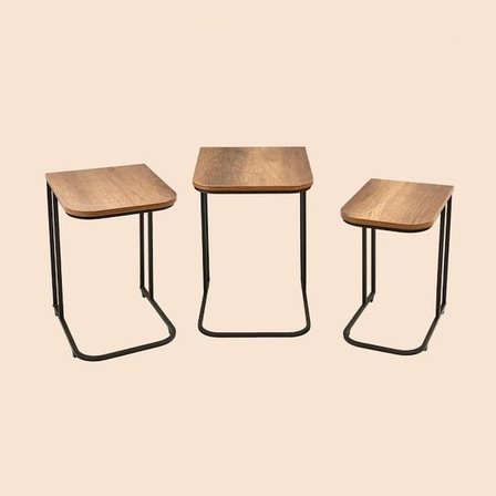 Just Home Metal Ayaklı Tekerlekli C Zigon Sehpa - Barok Ceviz - 62x48x41 cm