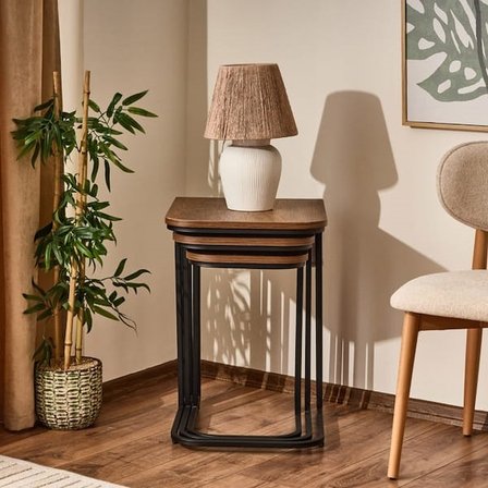 Just Home Metal Ayaklı Tekerlekli C Zigon Sehpa - Barok Ceviz - 62x48x41 cm