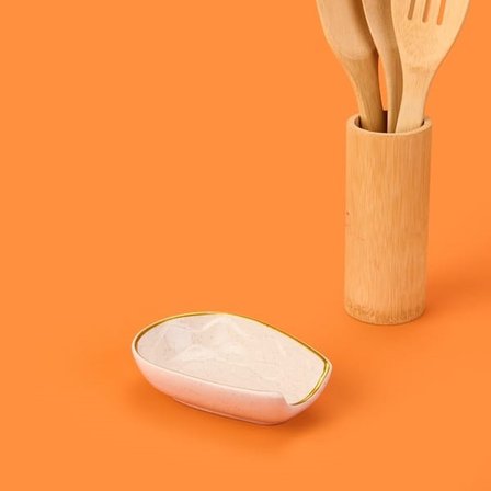 Evidea Kitchen Oval Seramik Kaşık Altlığı - Krem / Altın - 15 cm