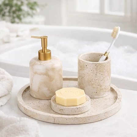 Evidea Bath Traverten Görünümlü Banyo Seti - Gri