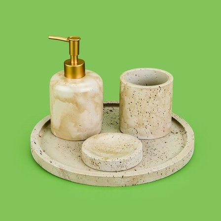 Evidea Bath Traverten Görünümlü Banyo Seti - Gri