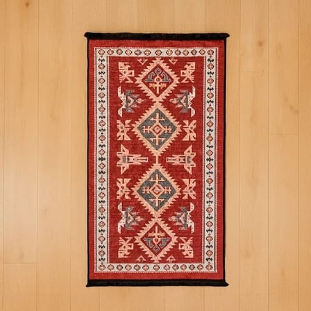 Evidea Soft Uşak Eşme Desenli Halı - Kırmızı - 80x150 cm