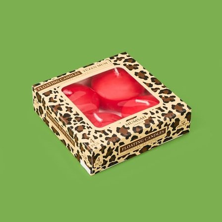 Mumsan Leopar Desenli 4'lü Yüzen Mum - Kırmızı - 5 cm